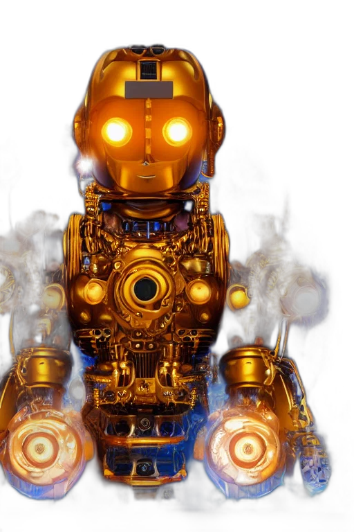 robot, concept art, 3d render, portrait, photo, giant, huge, golden transparent PNG cut-out