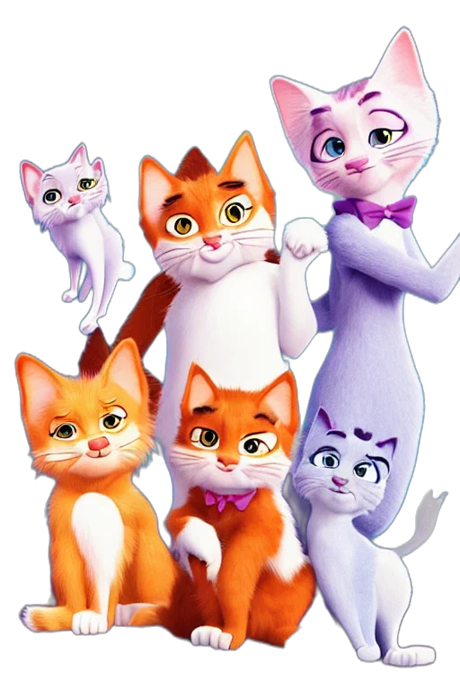 staff, concept art, 3d render, cartoon, photorealistic, aristocats, movie, poster transparent PNG cut-out