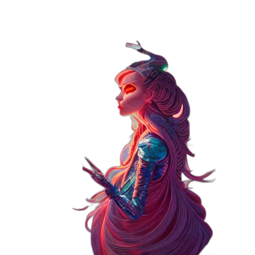 dress, creature, staff, crown, concept art, fantasy art, pixel art, cyberpunk transparent PNG cut-out