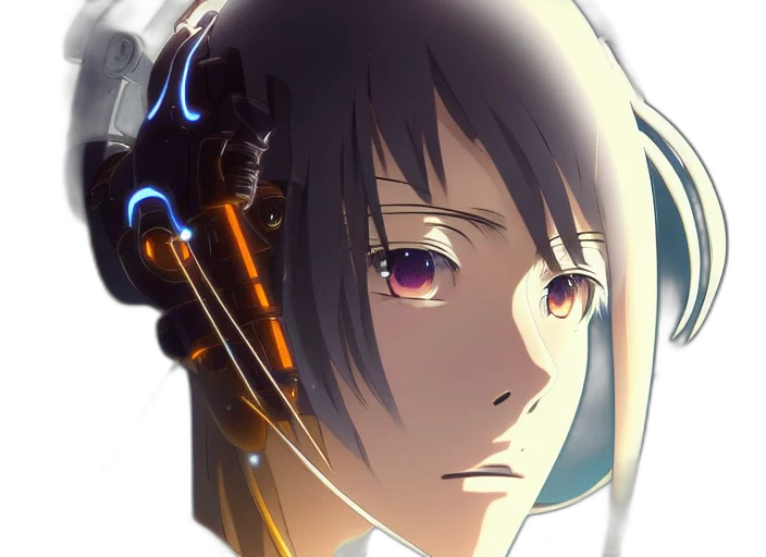 robot, face, mask, weapon, cyberpunk, anime, concept art, 3d render transparent PNG cut-out