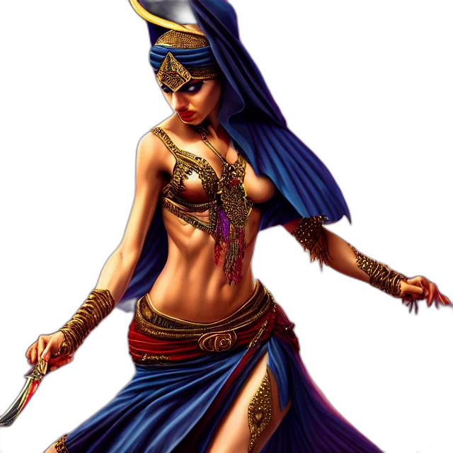 jewelry, sword, fantasy art, concept art, comic book art, pixel art, arabian, dancer transparent PNG cut-out