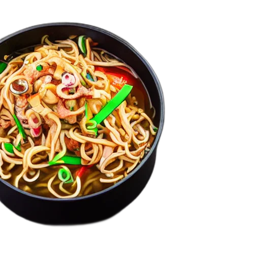 food, 3d render, photorealistic, pot, full, squid, yakisoba, inside transparent PNG cut-out