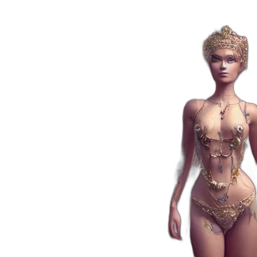 crown, dress, jewelry, concept art, 3d render, fantasy art, photorealistic, golden transparent PNG cut-out
