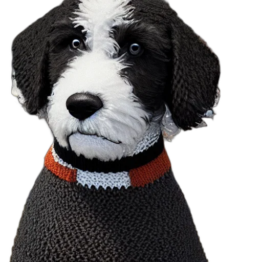 staff, animal, 3d render, photorealistic, closeup, illustration, knitted, bernedoodle transparent PNG cut-out