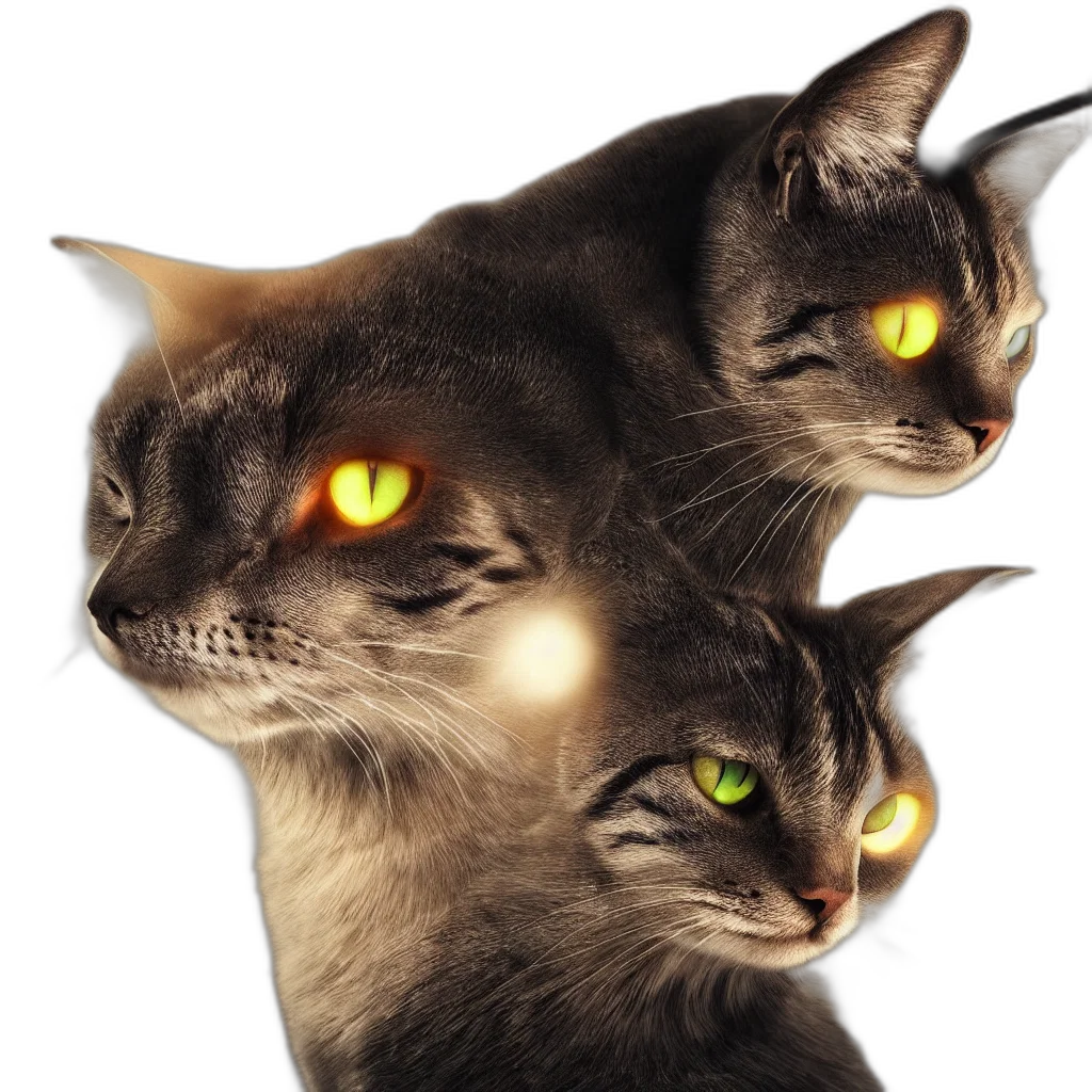 animal, photorealistic, 3d render, concept art, fantasy art, neon lights, fire, cat transparent PNG cut-out