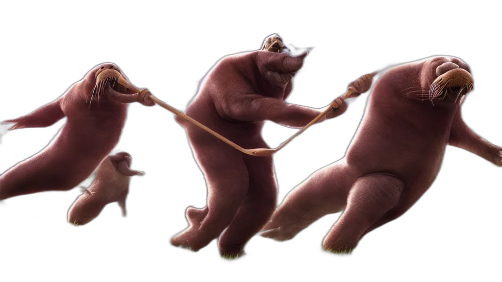 concept art, 3d render, photorealistic, walrus, attacking, blond, golfer, fantasy transparent PNG cut-out