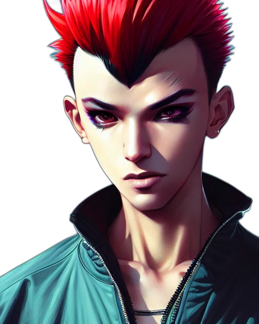 face, jacket, concept art, photorealistic, fantasy art, comic book art, red, dark transparent PNG cut-out