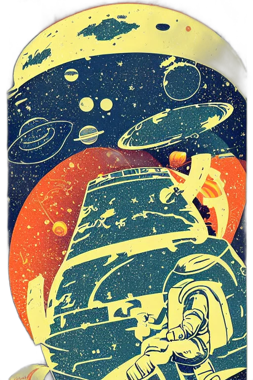 car, robot, comic book art, concept art, cartoon, fantasy art, outer space, vintage transparent PNG cut-out
