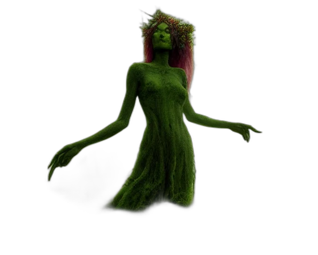 dress, creature, hair, staff transparent PNG cut-out