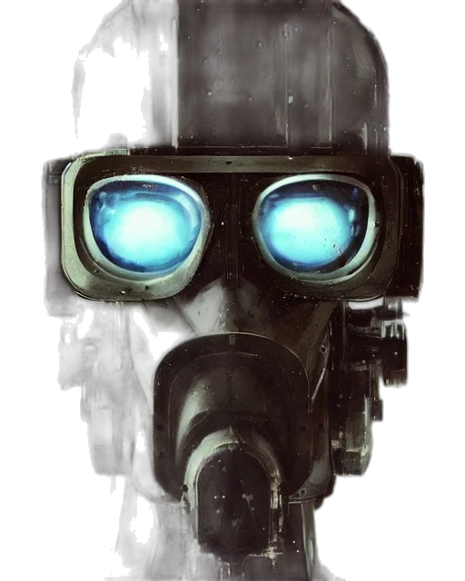 robot, mask, face, weapon, concept art, cyberpunk, comic book art, watercolor transparent PNG cut-out