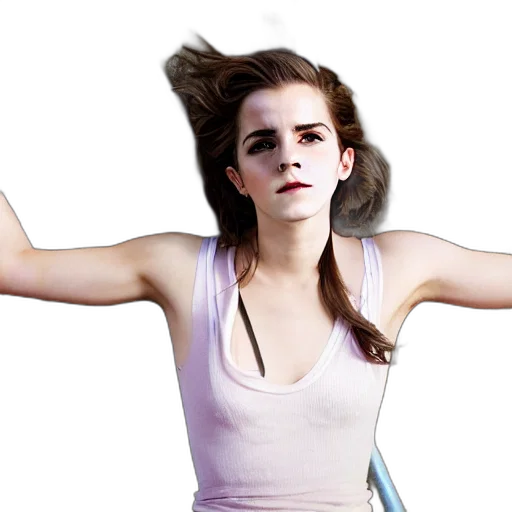 hair, concept art, photorealistic, 3d render, vaporwave, emma, watson, full transparent PNG cut-out