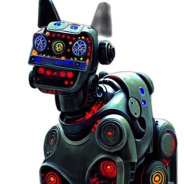 robot, animal, staff, weapon, concept art, cyberpunk, 3d render, beautiful transparent PNG cut-out