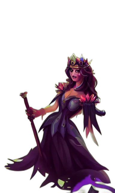 crown, staff, fantasy art, concept art, pixel art, comic book art, dark, princess transparent PNG cut-out