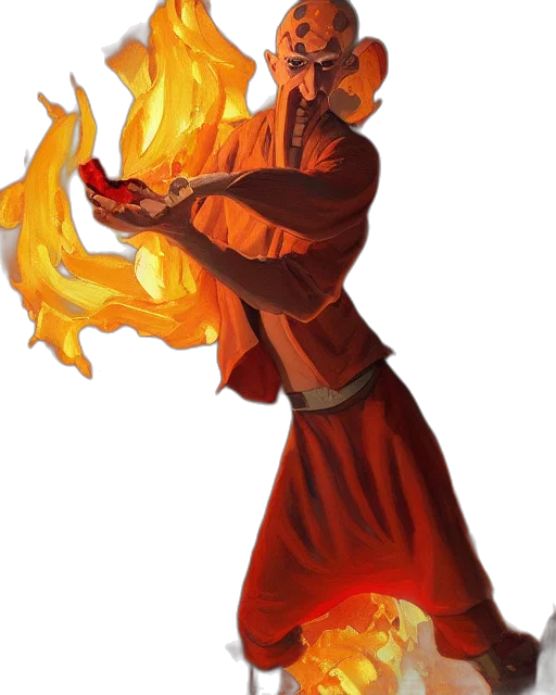 staff, jacket, concept art, fantasy art, comic book art, fire, red, squidward transparent PNG cut-out