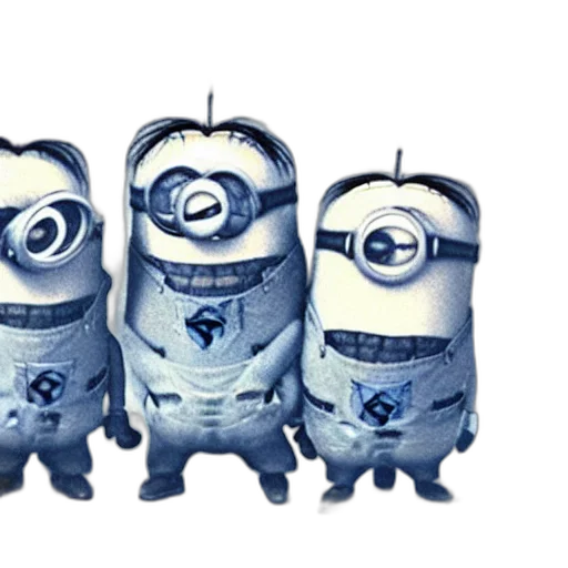 concept art, 3d render, cartoon, minions, old, photo, cyanotype, polaroid transparent PNG cut-out