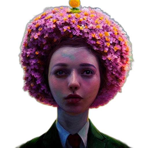 crown, hat, face, flower, photorealistic, concept art, oil painting, fantasy art transparent PNG cut-out