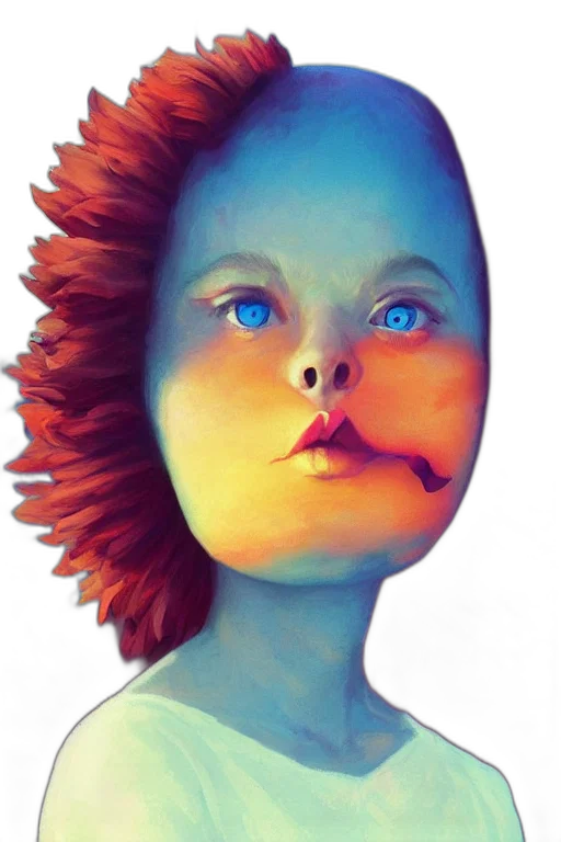 face, mask, creature, hair, photorealistic, concept art, 3d render, watercolor transparent PNG cut-out