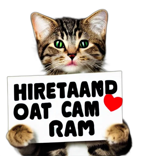 realistic, high, quality, photo, cute, cat, holding, sign transparent PNG cut-out