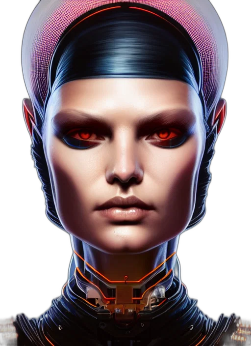 robot, face, mask, jewelry, cyberpunk, concept art, 3d render, photorealistic transparent PNG cut-out