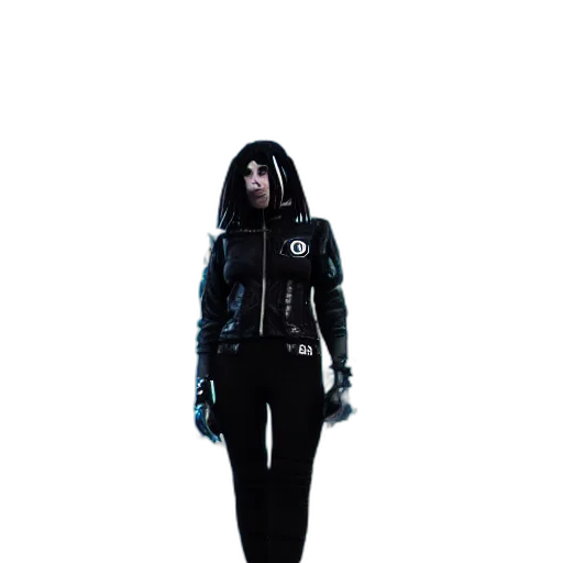 jacket, creature, mask, staff, concept art, cyberpunk, comic book art, 3d render transparent PNG cut-out