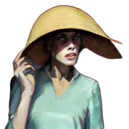 hat, umbrella, staff, face, concept art, photorealistic, fantasy art, oil painting transparent PNG cut-out