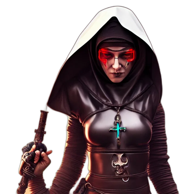 staff, mask, cyberpunk, concept art, comic book art, fantasy art, nun, warrior transparent PNG cut-out