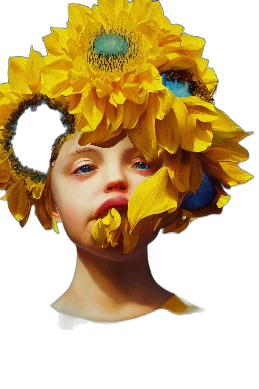 face, mask, flower, crown, photorealistic, oil painting, concept art, fantasy art transparent PNG cut-out