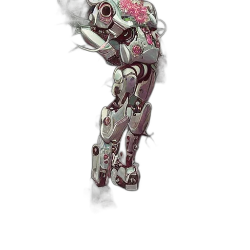 robot, weapon, staff, flower, concept art, cyberpunk, pixel art, 3d render transparent PNG cut-out
