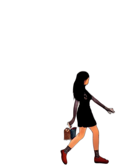 dress, staff, hair, shoes transparent PNG cut-out