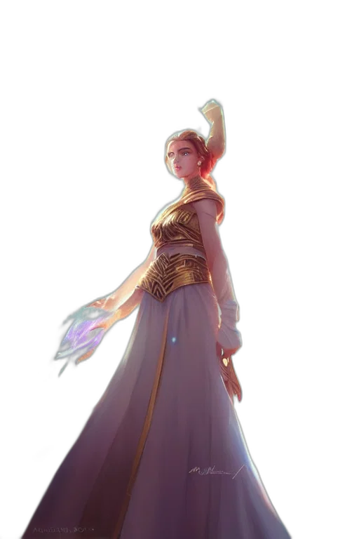 staff, dress, sword, crown, concept art, fantasy art, 3d render, comic book art transparent PNG cut-out