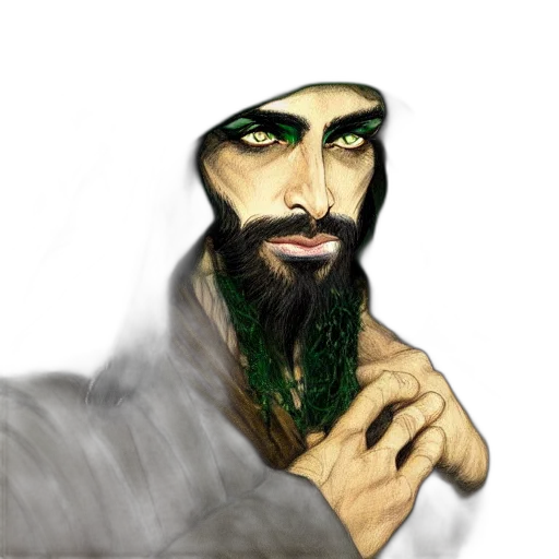 face, mask, staff, fantasy art, concept art, photorealistic, pixel art, green transparent PNG cut-out