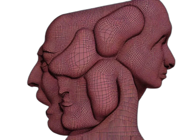 face, mask, hat, crown, 3d render, photorealistic, concept art, cyberpunk transparent PNG cut-out