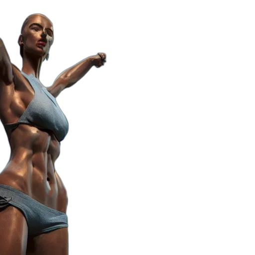 3d render, concept art, photorealistic, fantasy art, earth tones, statue, fit, woman transparent PNG cut-out