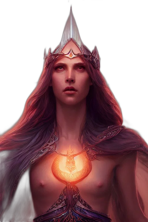 crown, fantasy art, concept art, comic book art, pixel art, fire, red, goddess transparent PNG cut-out