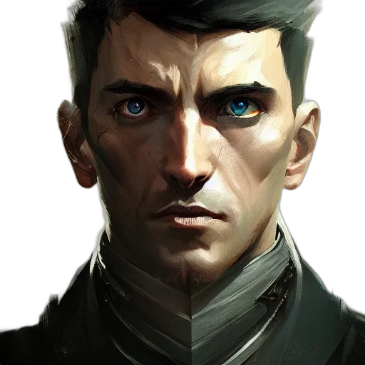 face, jacket, staff, concept art, fantasy art, comic book art, cyberpunk, dark transparent PNG cut-out