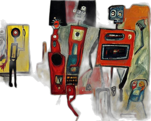 robot, concept art, oil painting, outer space transparent PNG cut-out