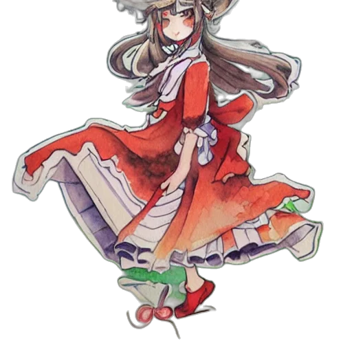 dress, staff, flower, hat, concept art, anime, pixel art, watercolor transparent PNG cut-out