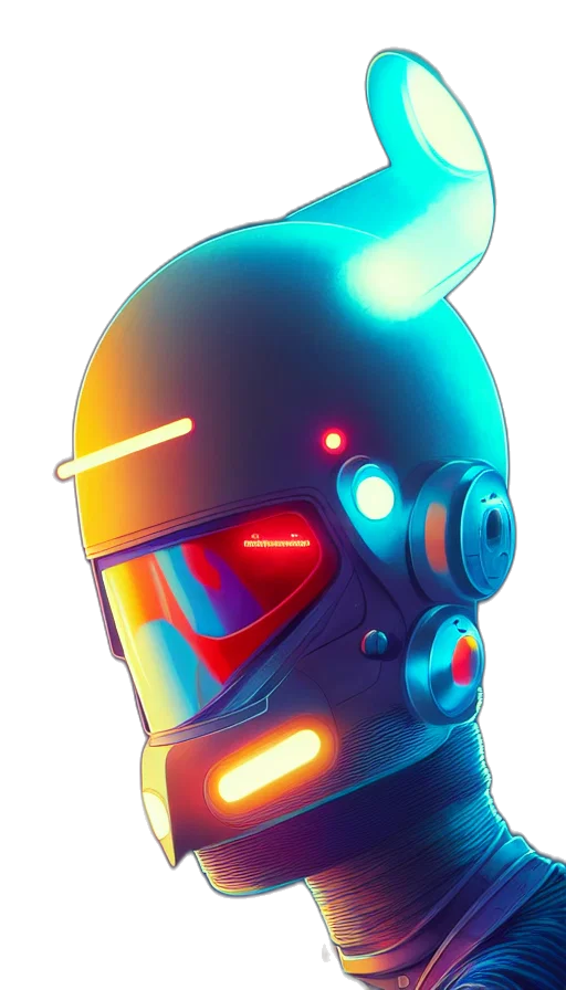 mask, robot, face, staff, cyberpunk, concept art, pixel art, vaporwave transparent PNG cut-out