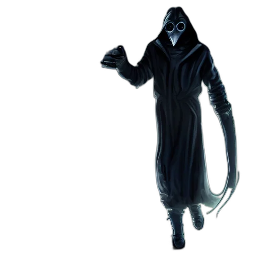 staff, mask, creature, jacket, concept art, 3d render, comic book art, fantasy art transparent PNG cut-out