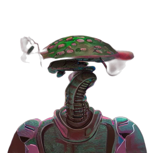 robot, staff, hat, mask, concept art, 3d render, vaporwave, fantasy art transparent PNG cut-out
