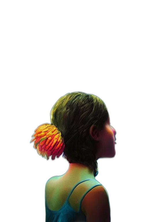 crown, hair, hat, flower, photorealistic, 3d render, concept art, vaporwave transparent PNG cut-out