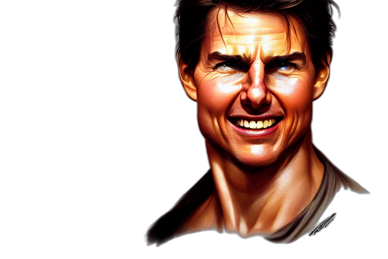 face, photorealistic, comic book art, concept art, 3d render, tom, cruise, happy transparent PNG cut-out