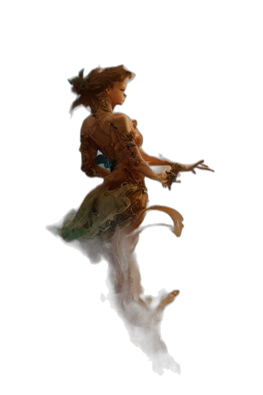 dress, staff, creature, hair transparent PNG cut-out