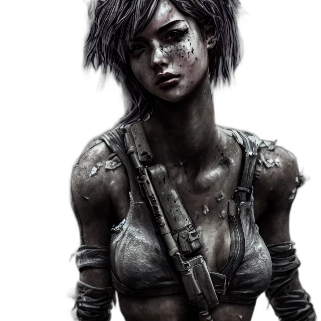 face, weapon, concept art, fantasy art, cyberpunk, comic book art, dark, full transparent PNG cut-out