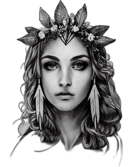 crown, face, jewelry, flower, fantasy art, photorealistic, pencil sketch, concept art transparent PNG cut-out