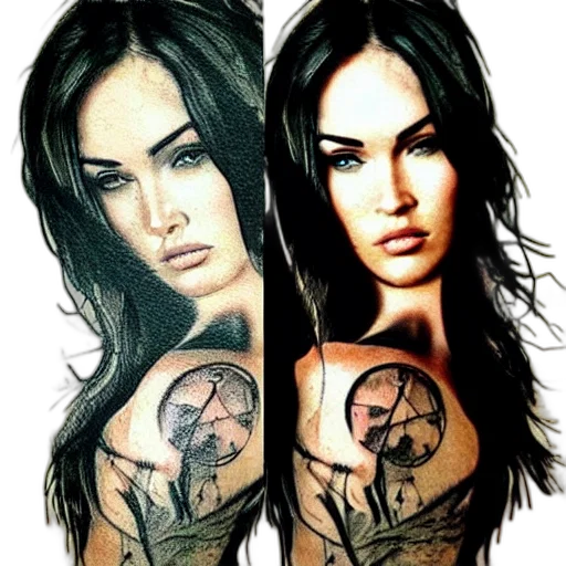 photorealistic, comic book art, fantasy art, cartoon, realistic, tattoo, sketch, megan transparent PNG cut-out