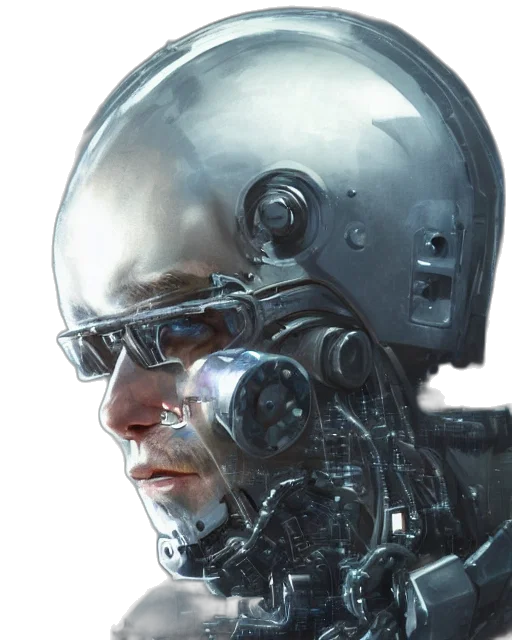 robot, face, mask, cyberpunk, concept art, comic book art, photorealistic, half transparent PNG cut-out