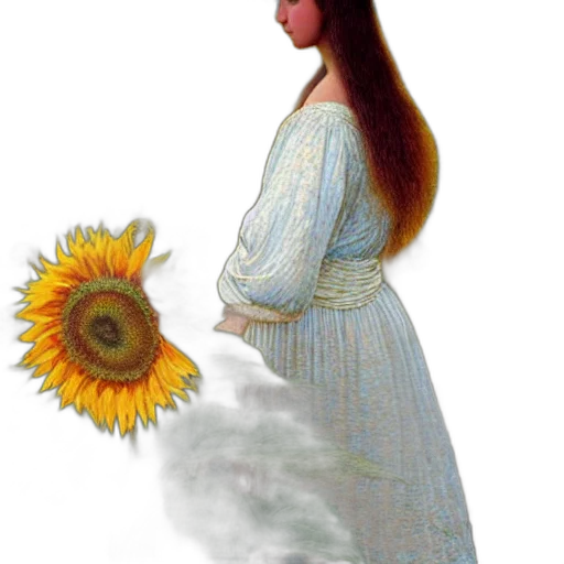 dress, hair, flower, staff, photorealistic, oil painting, fantasy art, concept art transparent PNG cut-out