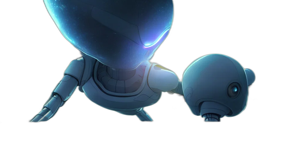 robot, concept art, 3d render, comic book art, anime, outer space, blue, alien transparent PNG cut-out