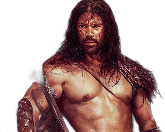 fantasy art, photorealistic, concept art, comic book art, portrait, ian, bohen, conan transparent PNG cut-out